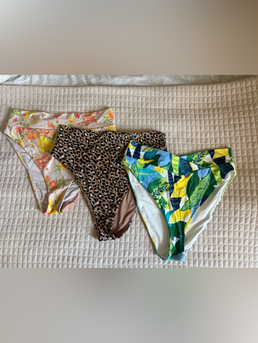 Aerie Girls Printed Bikini Bottoms Trio - Floral & Leopard - sz xl